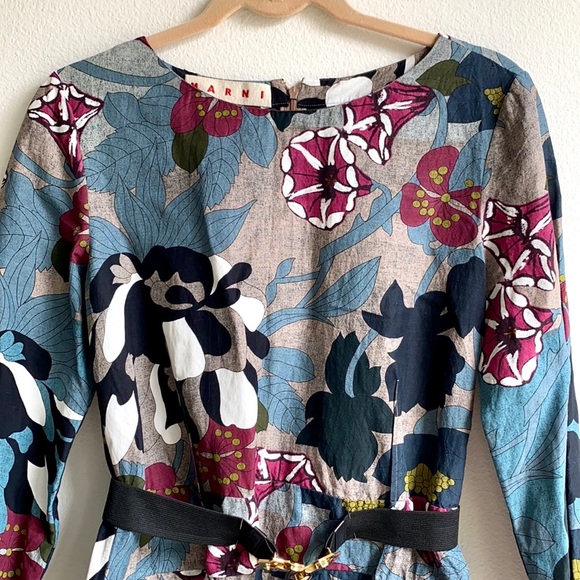 MARNI Flower Print Dress with a belt - Picture 4 of 11